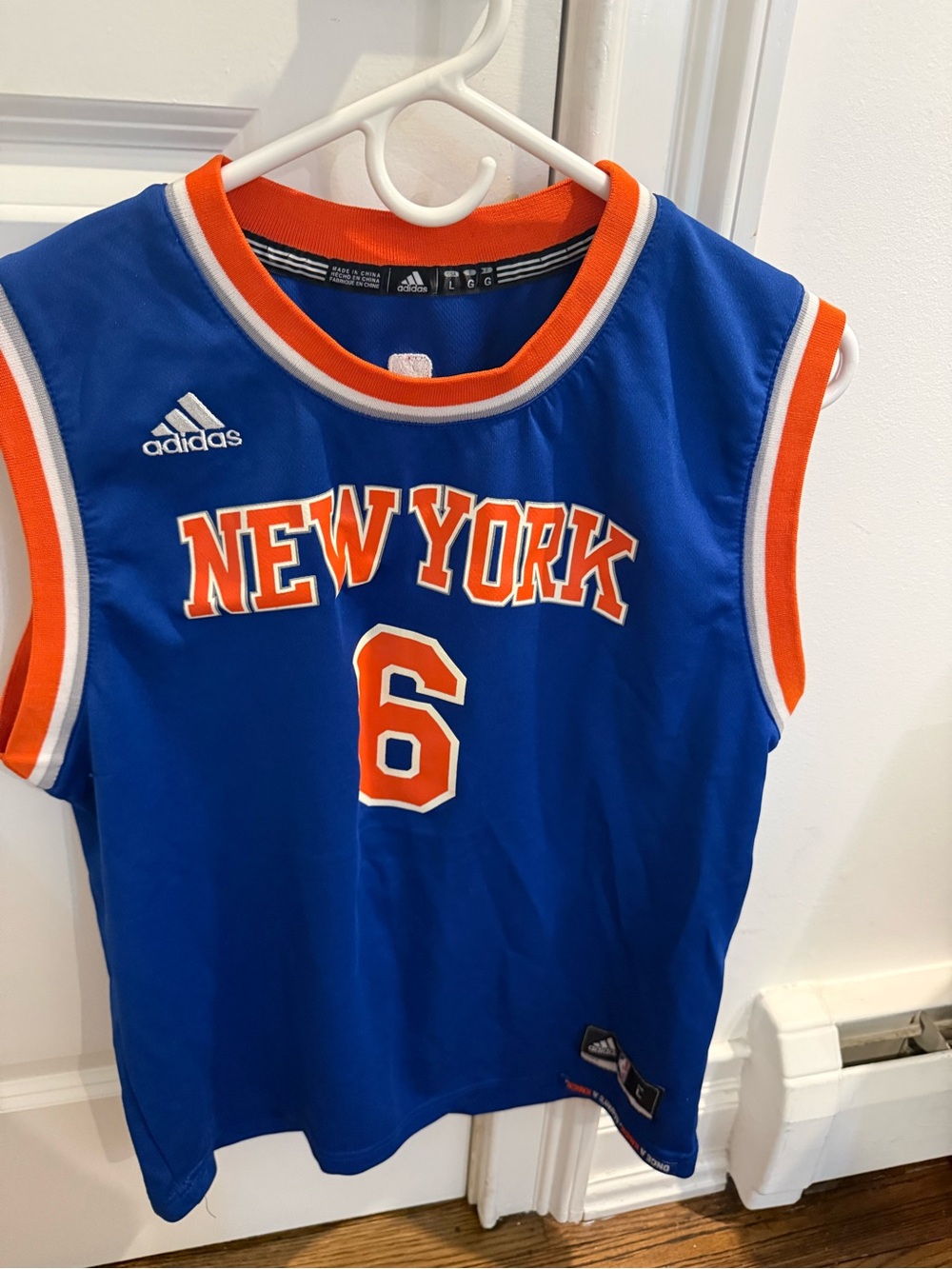 adidas Blue and Orange New York Basketball Jersey Kids
